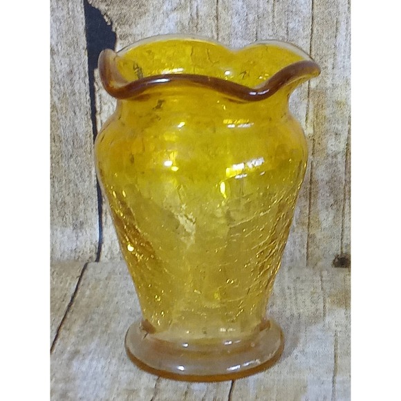 Yellow Crackle Glass Bud Vase Miniature Succulent Air Plants Planter (9A) - Picture 3 of 6